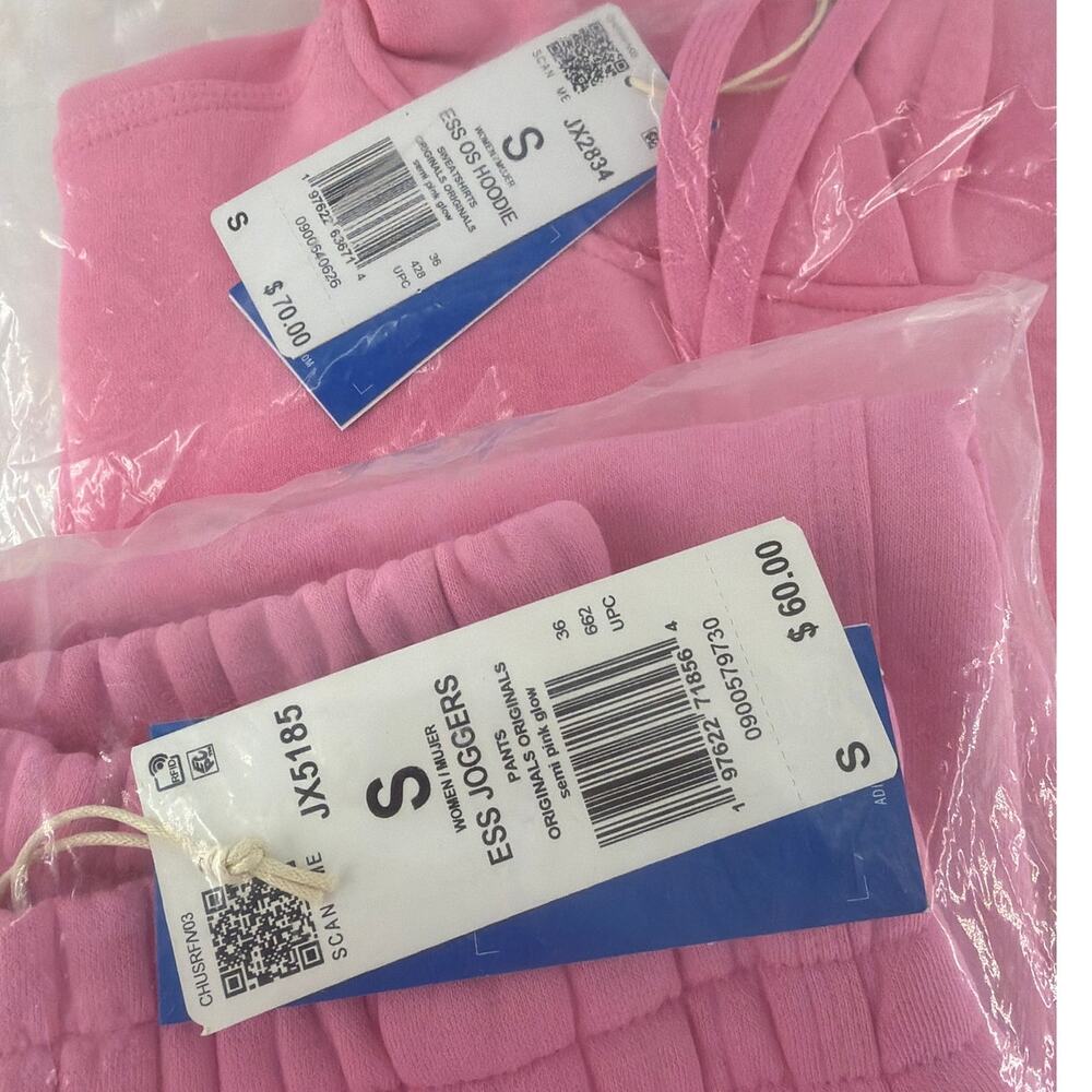 Adidas Pink Glow Essentials Oversized Fleece Loose Hoodie Jogger Set Size S - Picture 3 of 11